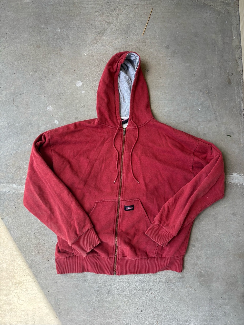 Dickies Red Full-Zip Hooded Sweatshirt with Grey Lined Hood